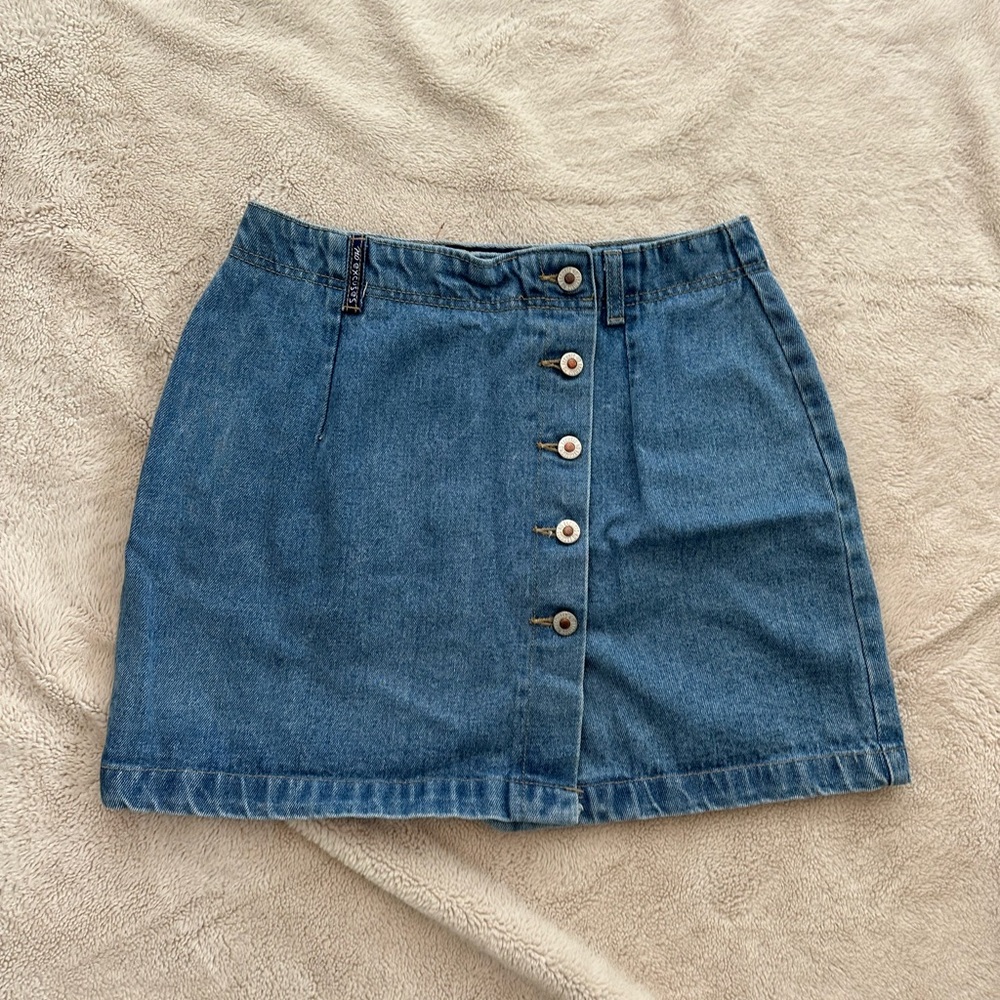 Vintage 90s No Excuses Femme Fatale Button Front Denim Skirt